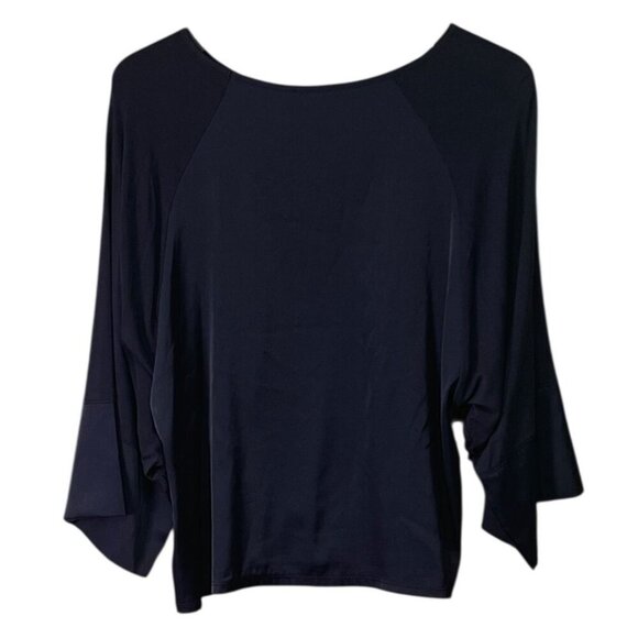 Express Navy Mixed Media Satin Trim Cropped Top Size Medium - Picture 4 of 6